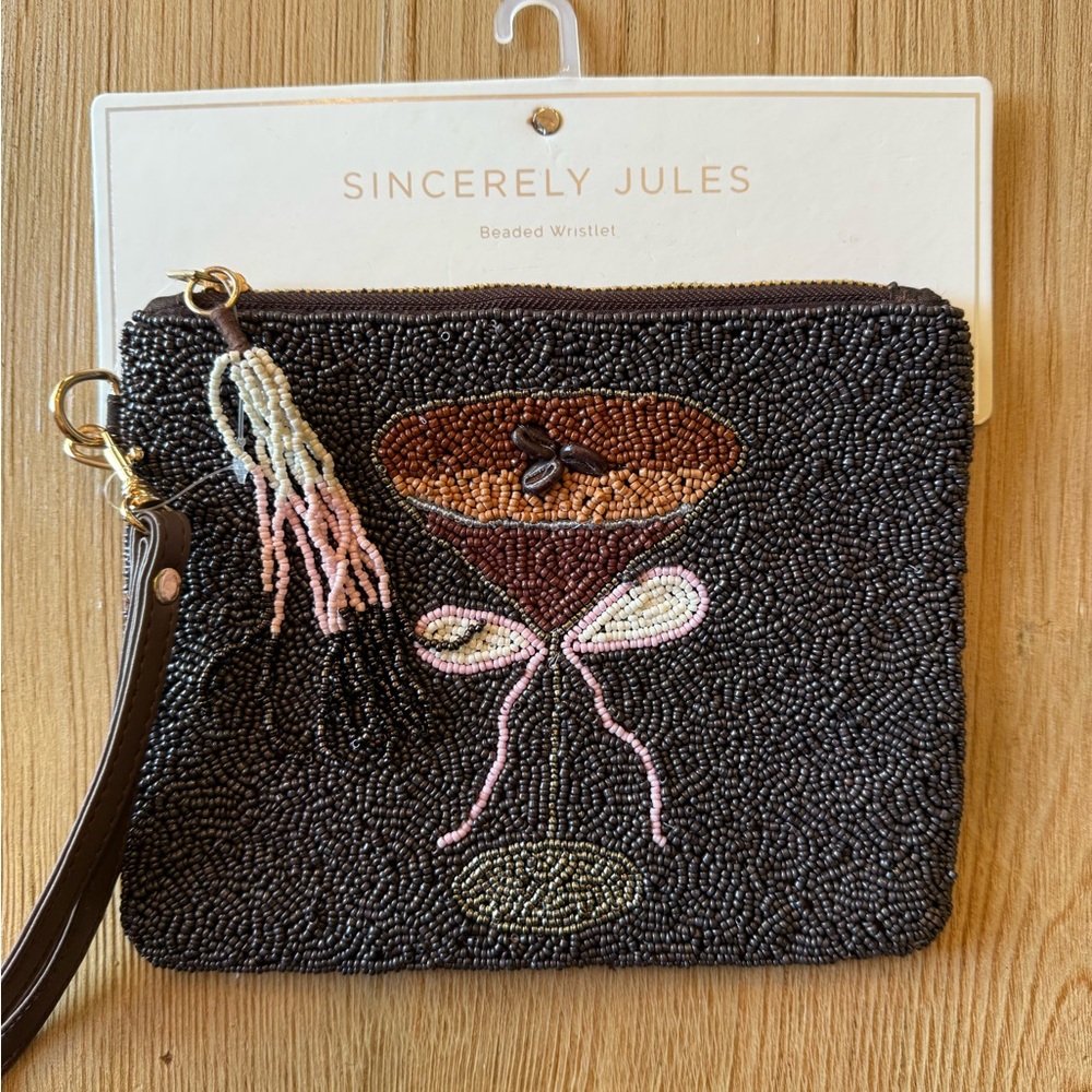 Sincerely Jules Black and Pink Beaded Wristlet